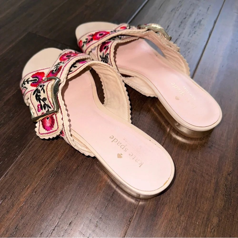 Kate Spade Faris Floral Embroidered Slide Sandal Cross Over Strap Buckle Size 7